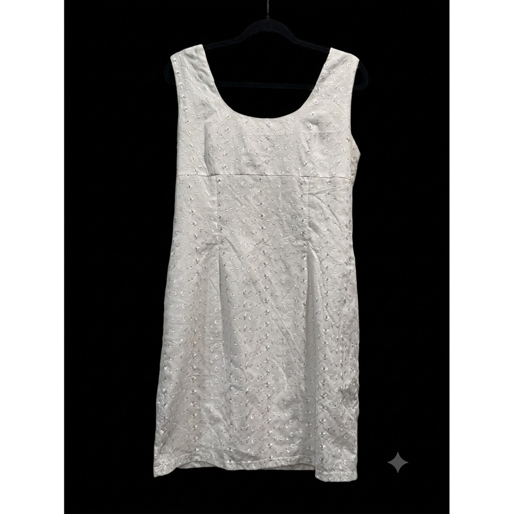 Blu Reed Vintage White Cotton Eyelet Floral Shift Dress Sleeveless F4271 L